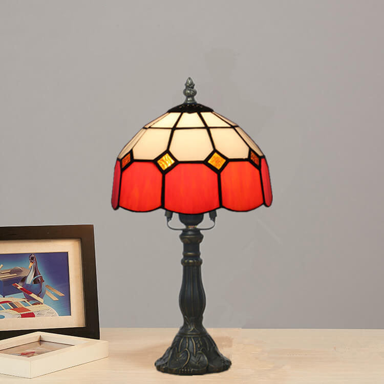 TiffaGlow | Mediterrane Tiffany-Tischlampe in Buntglas Rot 230V Decorique.de