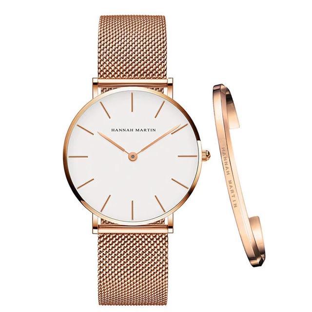 Timeless | Elegante Damenarmbanduhr mit Armband Roségold Weiß Decorique.de