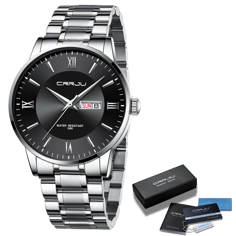 TimeMaster | Elegante wasserdichte Sportuhr Silber Schwarz Decorique.de