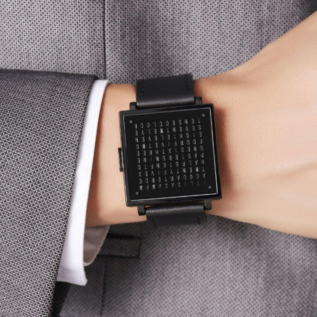 TimeMyst | Einzigartige Zeitanzeige und wasserdichtes Design Schwarz (Lederarmband) Decorique.de