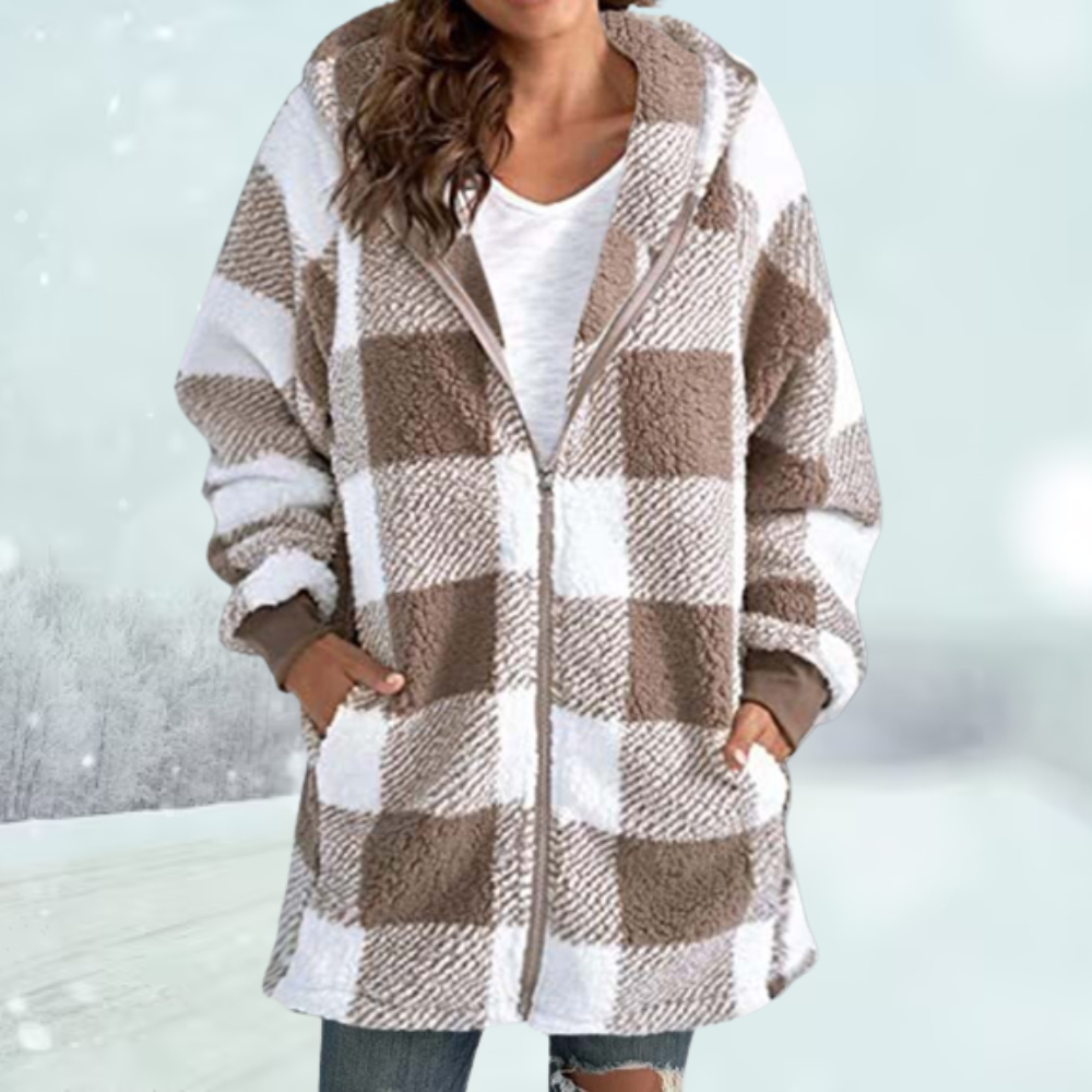 Tina | Karierte Winterjacke mit Kapuze Khaki Decorique.de