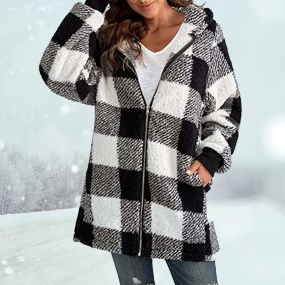 Tina | Karierte Winterjacke mit Kapuze Schwarz Decorique.de