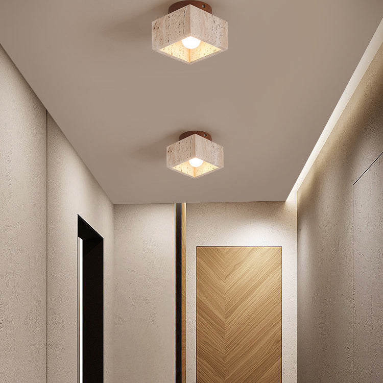 TokiStone | Natürliche Säulenlampe aus Travertin & Holz Quadratisch 230V Decorique.de