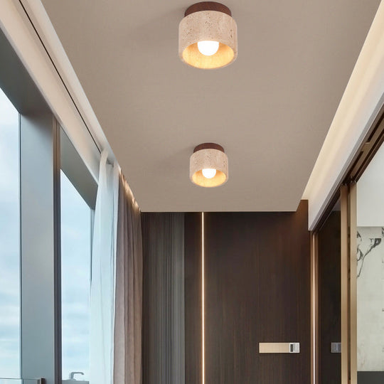 TokiStone | Natürliche Säulenlampe aus Travertin & Holz Decorique.de