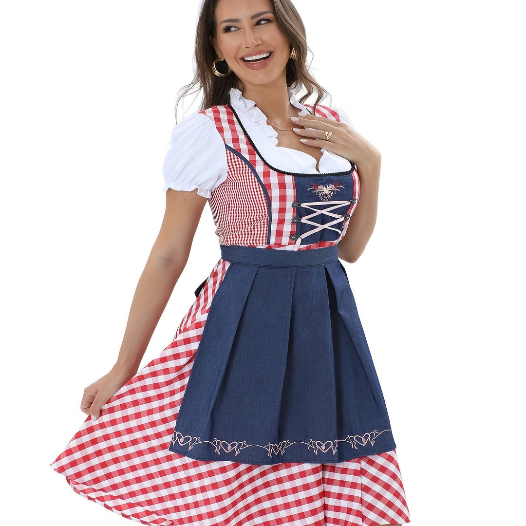 Trachtenflair | Traditionelles Festkleid mit Karomuster Blau Decorique.de