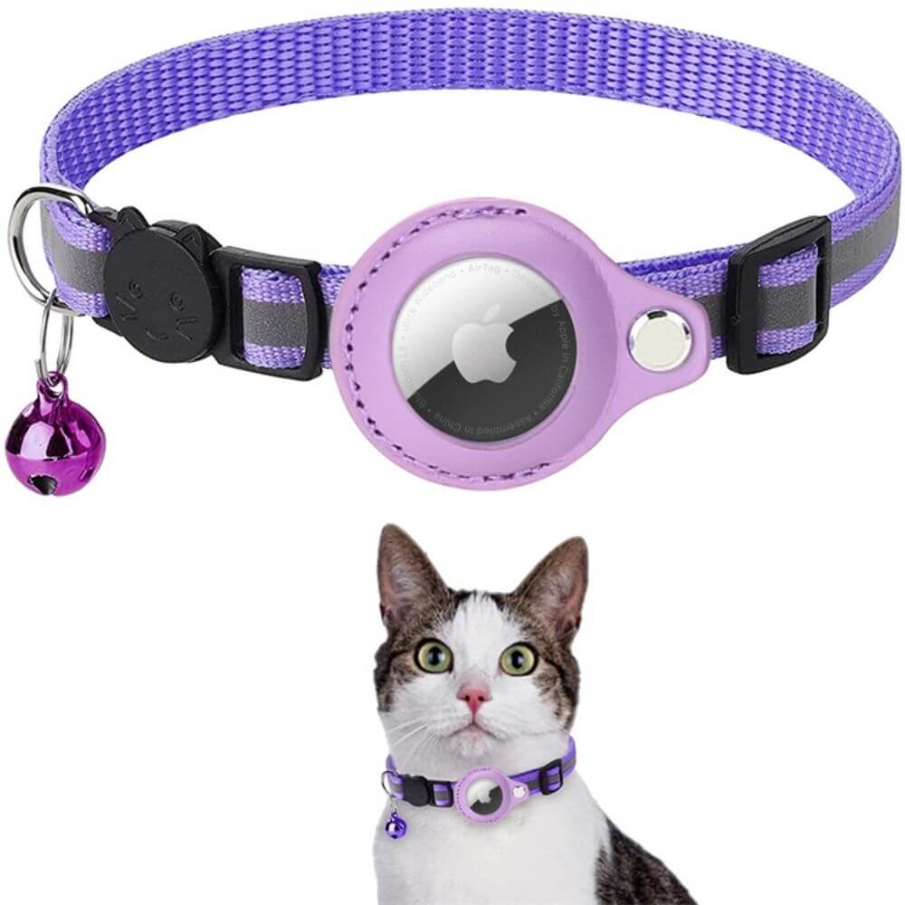 TrackTail | Katzenhalsband mit GPS-Tracker Halterung & Sicherheitsverschluss Lila Decorique.de