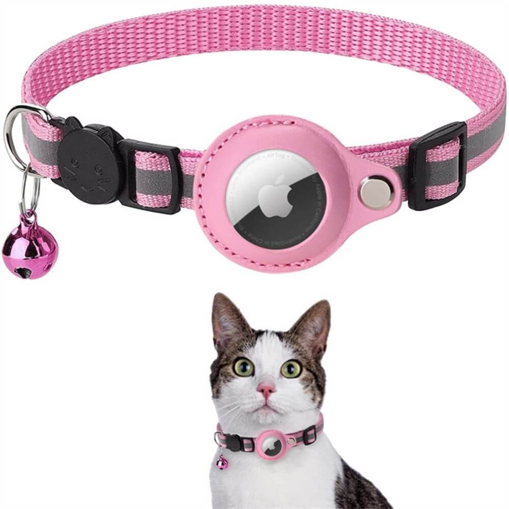 TrackTail | Katzenhalsband mit GPS-Tracker Halterung & Sicherheitsverschluss Rosa Decorique.de