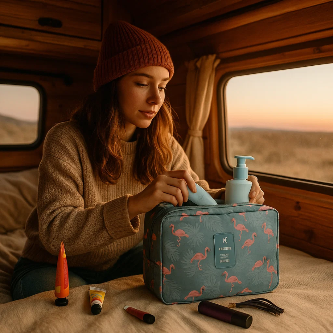 TravelEase | Wasserabweisende Reise-Kosmetiktasche mit Haken Decorique.de