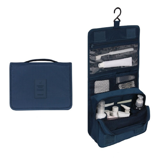 TravelEase | Wasserabweisende Reise-Kosmetiktasche mit Haken Dunkelblau Decorique.de