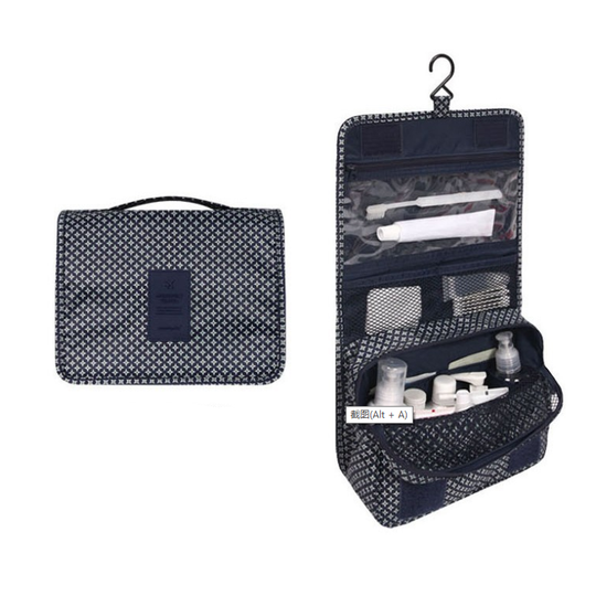 TravelEase | Wasserabweisende Reise-Kosmetiktasche mit Haken Dunkelblaue Sterne Decorique.de