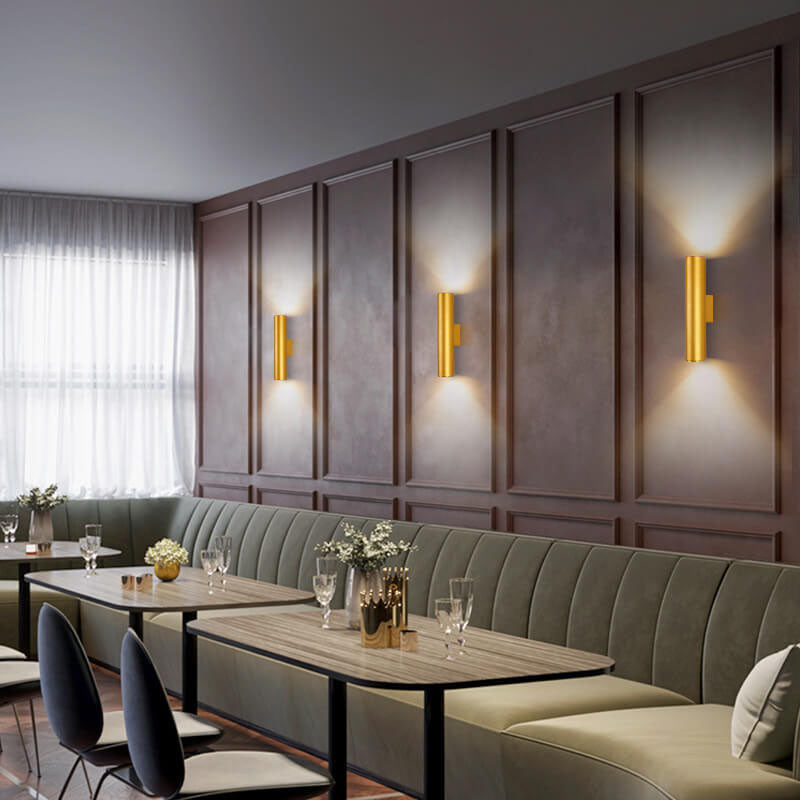 TwinRay | Zylindrische LED-Wandleuchte aus Aluminium Gold Weißes Licht (5000K) Decorique.de