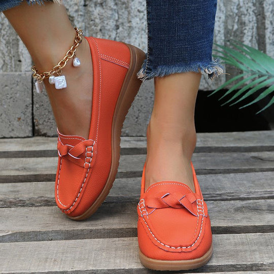 UrbanSole | Damenturnschuhe Weiches Leder Slip-On Sneakers Bequeme Loafer Schuhe Orange Decorique.de