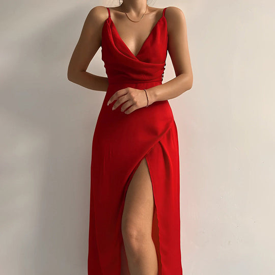 Valentina | Damen Schlankmachende Elegantekleid | Maxi Rot Decorique.de