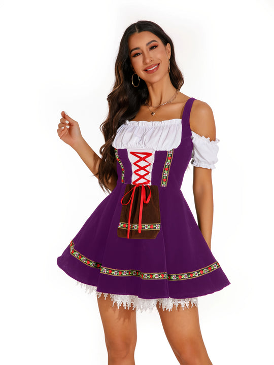 Veilchenblüte | Damen-Dirndlkleid – Lila Festkleid mit Blumenstickerei Decorique.de