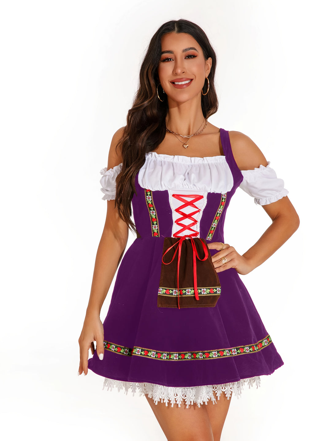 Veilchenblüte | Damen-Dirndlkleid – Lila Festkleid mit Blumenstickerei Decorique.de