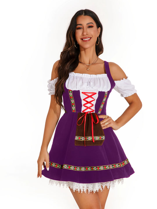 Veilchenblüte | Damen-Dirndlkleid – Lila Festkleid mit Blumenstickerei Decorique.de