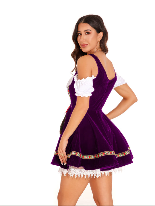 Veilchenblüte | Damen-Dirndlkleid – Lila Festkleid mit Blumenstickerei Decorique.de