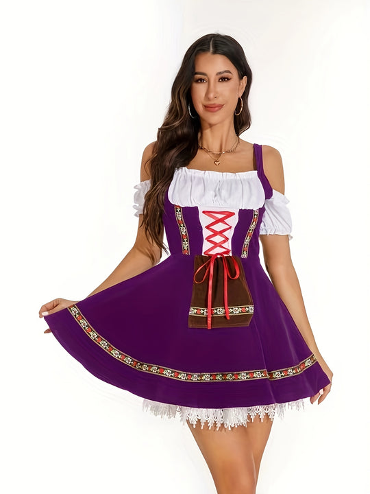 Veilchenblüte | Damen-Dirndlkleid – Lila Festkleid mit Blumenstickerei Decorique.de