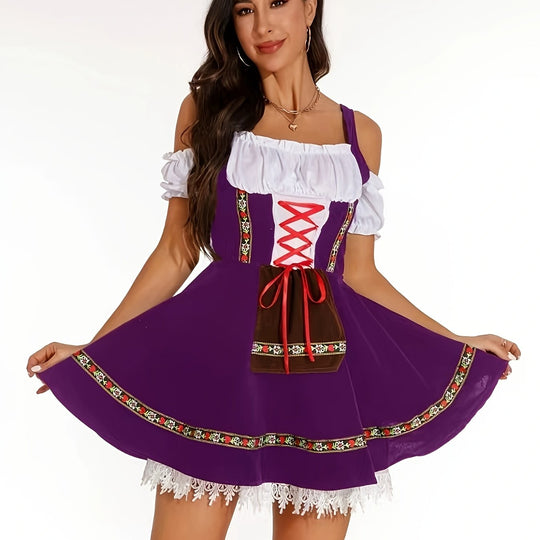 Veilchenblüte | Damen-Dirndlkleid – Lila Festkleid mit Blumenstickerei Decorique.de