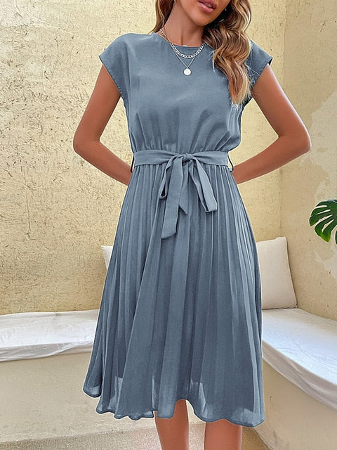Victoria | Damen Elegante Luftigekleid | Midi Himmelblau Decorique.de