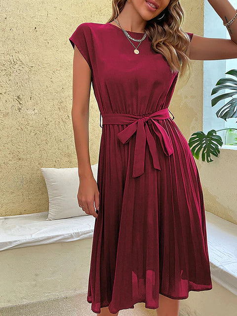 Victoria | Damen Elegante Luftigekleid | Midi Rotwein Decorique.de