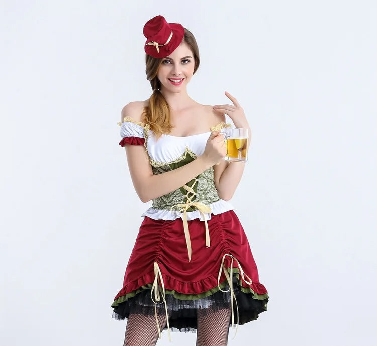 VintageChic | Elegantes Rotes Oktoberfest-Kleid Kurz Decorique.de