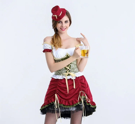 VintageChic | Elegantes Rotes Oktoberfest-Kleid Kurz Decorique.de