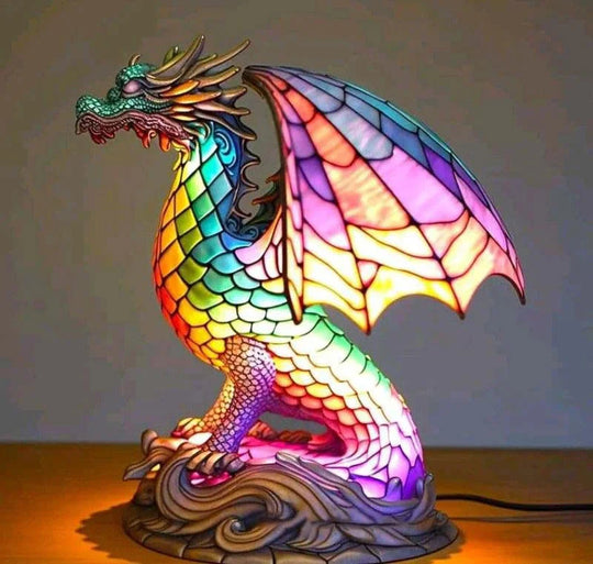 VitraGlow | Kunstlampe mit Tiermotiven aus Buntglas Drache Decorique.de