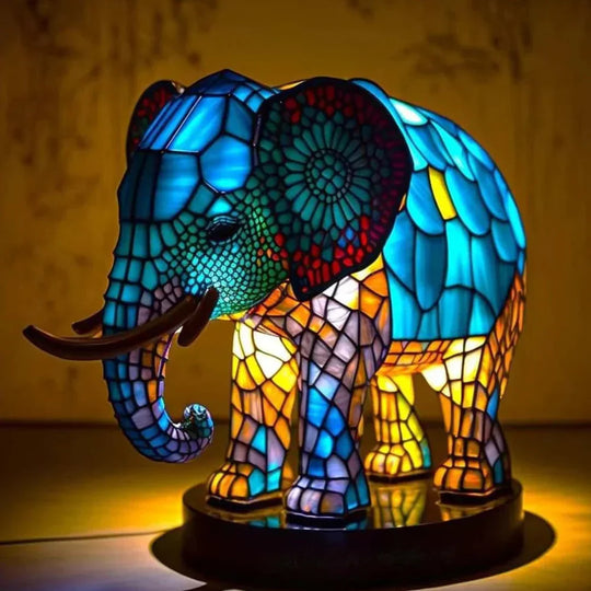 VitraGlow | Kunstlampe mit Tiermotiven aus Buntglas Elefant Decorique.de