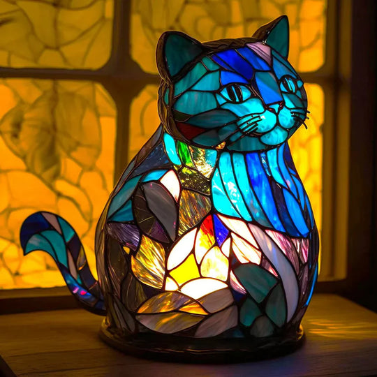 VitraGlow | Kunstlampe mit Tiermotiven aus Buntglas Katze Decorique.de