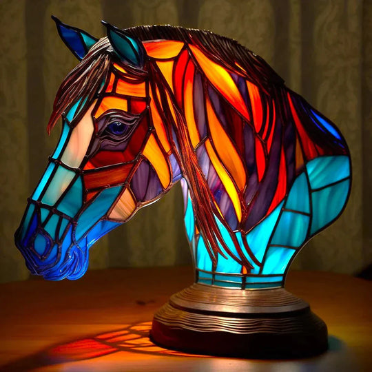 VitraGlow | Kunstlampe mit Tiermotiven aus Buntglas Pferd Decorique.de