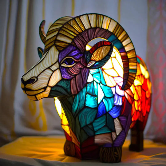VitraGlow | Kunstlampe mit Tiermotiven aus Buntglas Schaf Decorique.de
