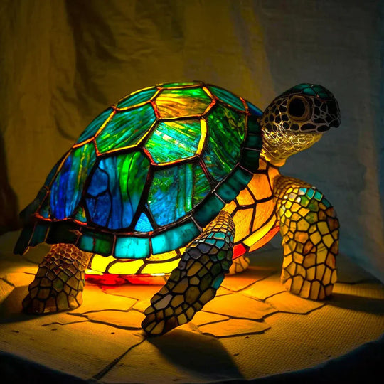 VitraGlow | Kunstlampe mit Tiermotiven aus Buntglas Schildkröte Decorique.de