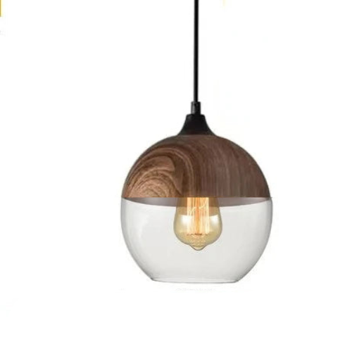 VitraLoom | Mundgeblasene Glasleuchte mit Holzdetail Brun Birne | Transparent Decorique.de