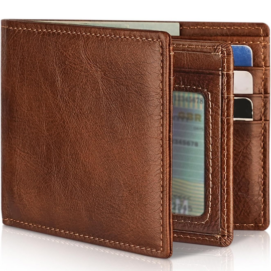 WalletShield | Bifold Leder Geldbörse – Sicherheit & Stil für Herren Braun Decorique.de
