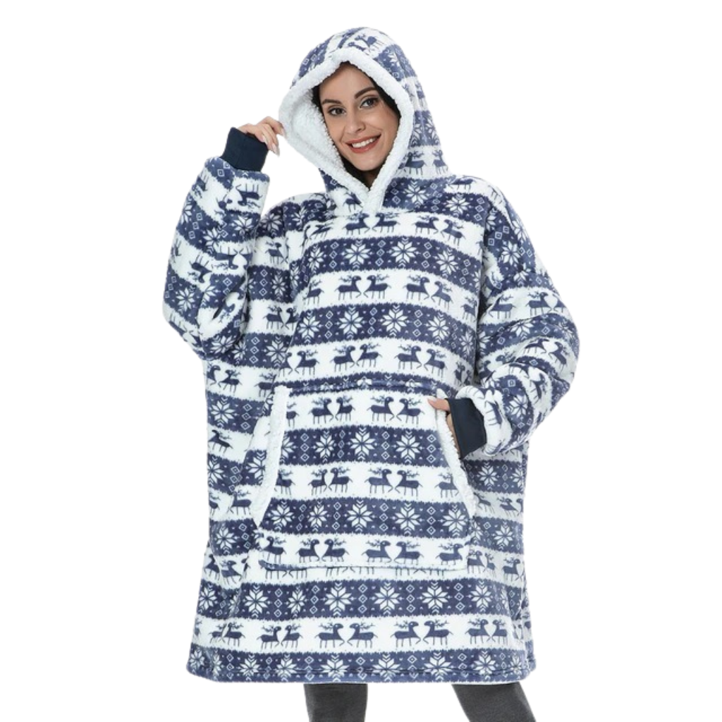 WarmWrap | Kuscheliger Oversize-Decken-Hoodie Weihnachtsblau Decorique.de