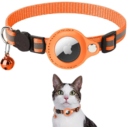 WhiskerSafe | AirTag Katzenhalsband – GPS-Tracking & Anti-Verlust Orange Decorique.de