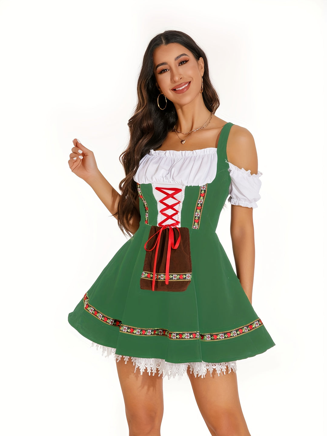 Wiesental | Damen-Dirndlkleid – Runder Ärmel mit Spitze und Schnürung Decorique.de