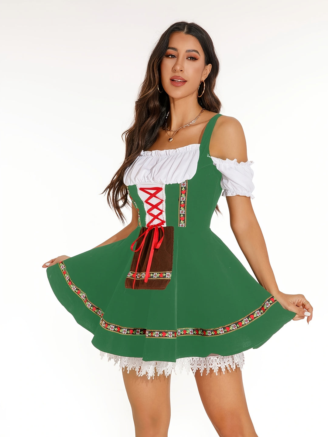 Wiesental | Damen-Dirndlkleid – Runder Ärmel mit Spitze und Schnürung Decorique.de