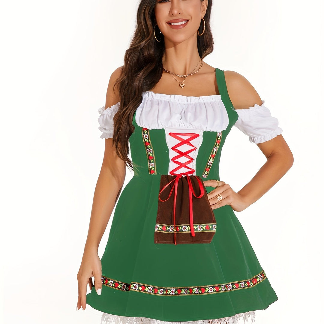 Wiesental | Damen-Dirndlkleid – Runder Ärmel mit Spitze und Schnürung Grün Decorique.de