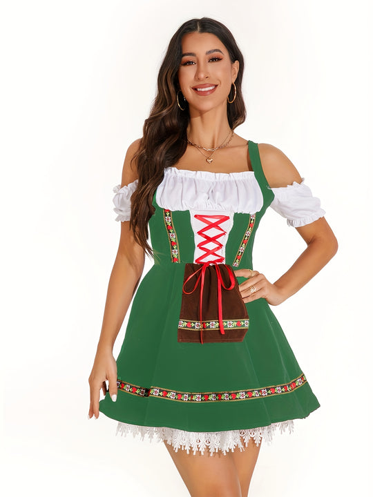 Wiesental | Damen-Dirndlkleid – Runder Ärmel mit Spitze und Schnürung Decorique.de