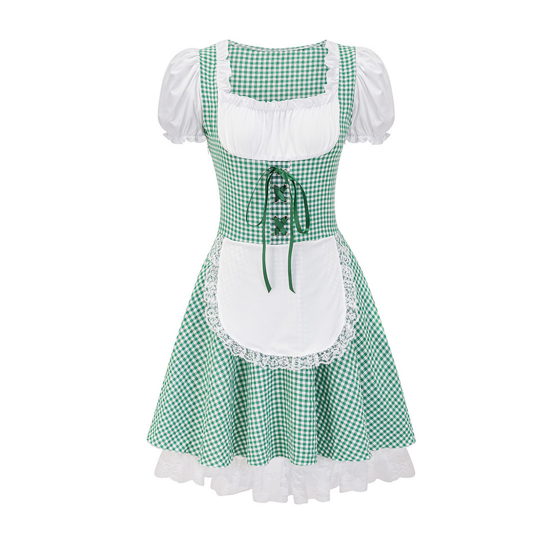 Wiesentraum | Kariertes Schulterfrei-Dirndl für Damen Grün Decorique.de