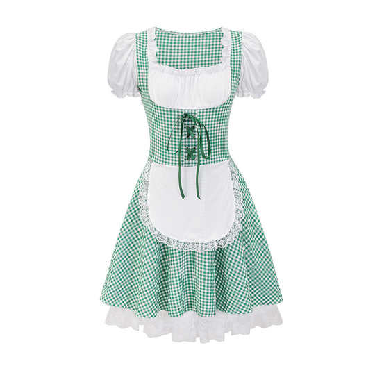 Wiesentraum | Kariertes Schulterfrei-Dirndl für Damen Grün Decorique.de