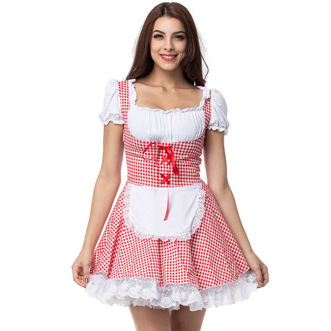 Wiesentraum | Kariertes Schulterfrei-Dirndl für Damen Rot Decorique.de