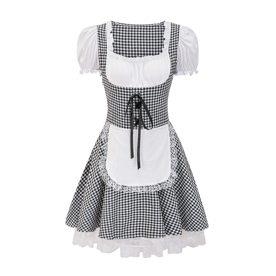 Wiesentraum | Kariertes Schulterfrei-Dirndl für Damen Schwarz Decorique.de