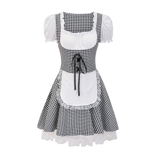 Wiesentraum | Kariertes Schulterfrei-Dirndl für Damen Schwarz Decorique.de
