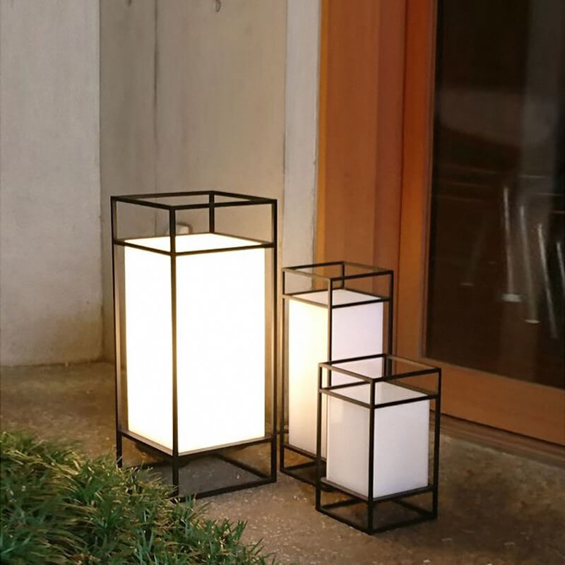 YumiGlow | Japanische Tatami Rechteckige Eisen Stoff 1-Licht Stehlampe Decorique.de