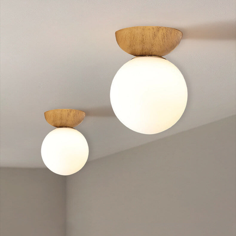 YunaGlow | Stilvolle Holz & Glas Deckenleuchte Semi-Flush Mount Lampe Holzfarbe Decorique.de
