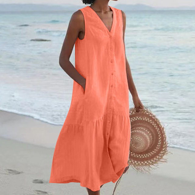 Zoe | Damen Sommer Strandkleid | Maxi Orange Decorique.de