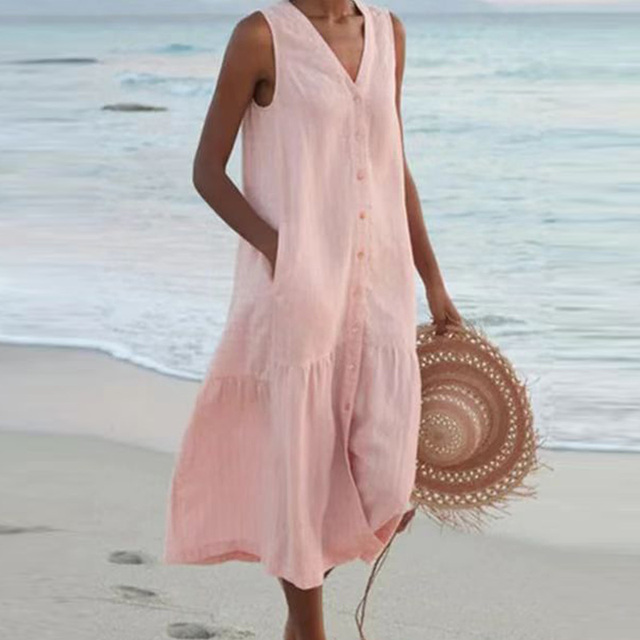 Zoe | Damen Sommer Strandkleid | Maxi Rosa Decorique.de
